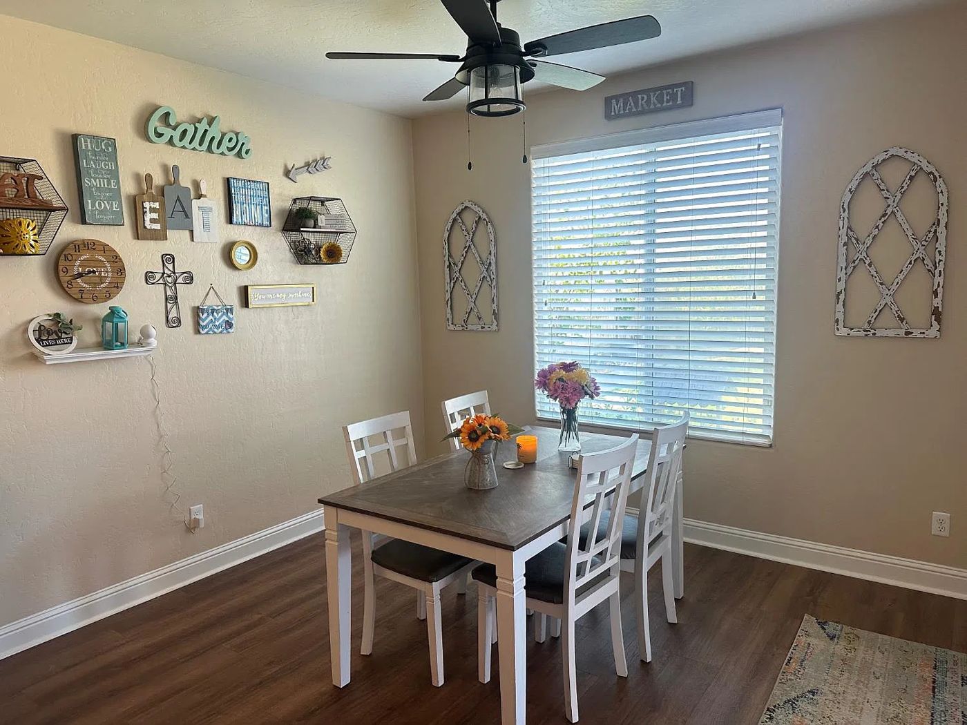 Bright dining nook beside a large window